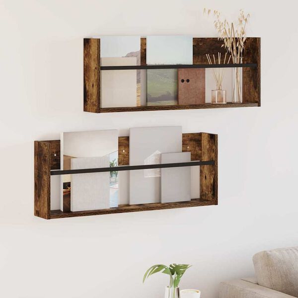 vidaXL Reg&aacute;l na časopisy s polic&iacute; 2 pcs Kouřov&yacute; dub 80 x 12 x 30 cm