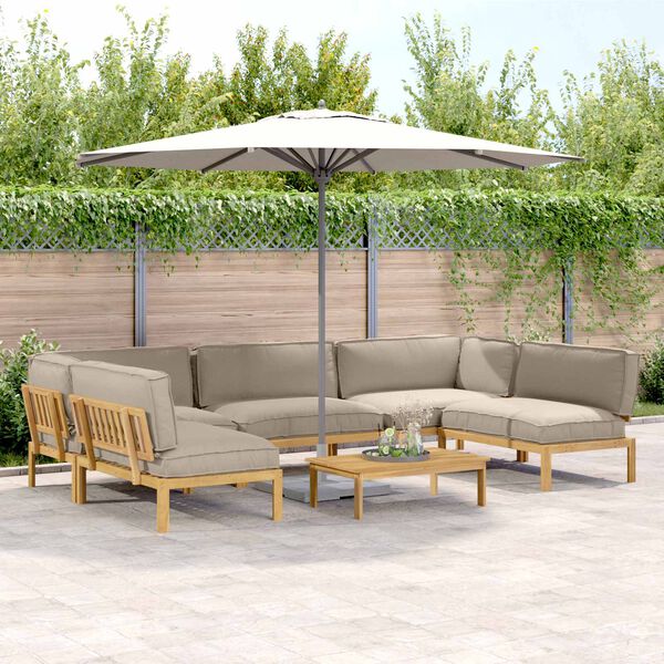 vidaXL Set pohovek s pol&scaron;t&aacute;řem 6 pcs Taupe Masivn&iacute; ak&aacute;tov&eacute; dřevo