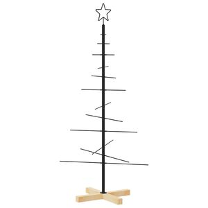 vidaXL Kovov&yacute; v&aacute;nočn&iacute; stromeček s dřevěnou z&aacute;kladnou čern&yacute; 120 cm