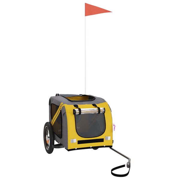 vidaXL Vozík za kolo pro psa žlutý a šedý oxfordská tkanina a železo