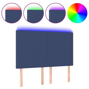vidaXL Čelo postele s LED modr&eacute; 144x5x118/128 cm textil