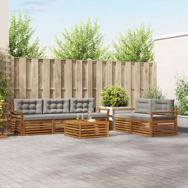 vidaXL Venkovn&iacute; pohovkov&aacute; souprava 6 pcs Př&iacute;rodn&iacute; a světle &scaron;ed&aacute;