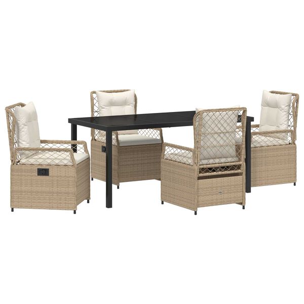 vidaXL Zahradn&iacute; j&iacute;deln&iacute; souprava 5 pcs Beige a kr&eacute;mov&aacute; b&iacute;l&aacute; polyratan