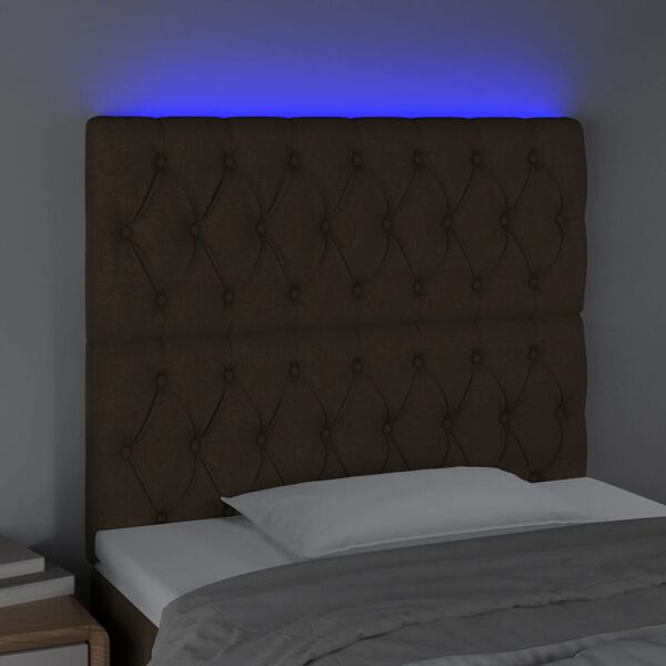 vidaXL Čelo postele s LED tmavě hněd&eacute; 90x7x118/128 cm textil
