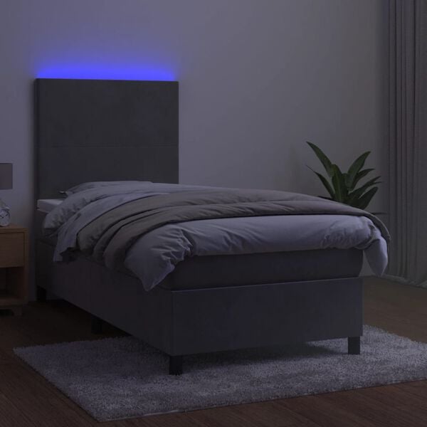 vidaXL Box spring postel s matrac&iacute; a LED světle &scaron;ed&aacute; 80 x 200 cm samet