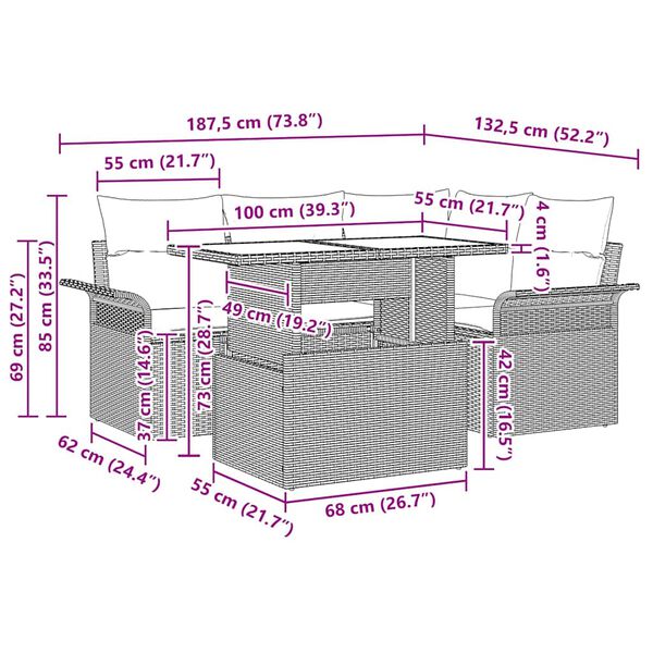vidaXL Sada zahradn&iacute;ch pohovek s pol&scaron;t&aacute;řem 5 pcs B&eacute;žov&aacute; Poly ratan