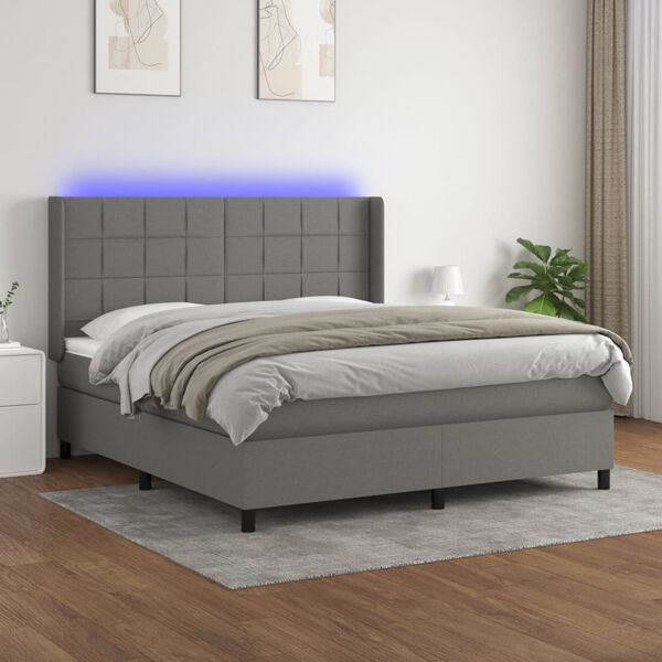 vidaXL Box spring postel s matrac&iacute; a LED tmavě &scaron;ed&aacute; 160x200 cm textil