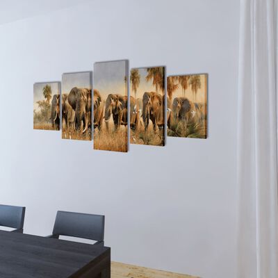 vidaXL Set tištěných obrazů na plátně Sloni 200 x 100 cm