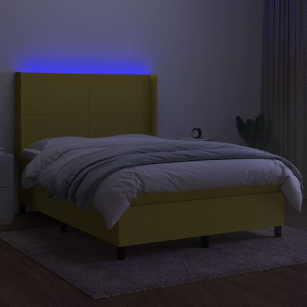 vidaXL Box spring postel s matrac&iacute; a LED zelen&aacute; 140x190 cm textil