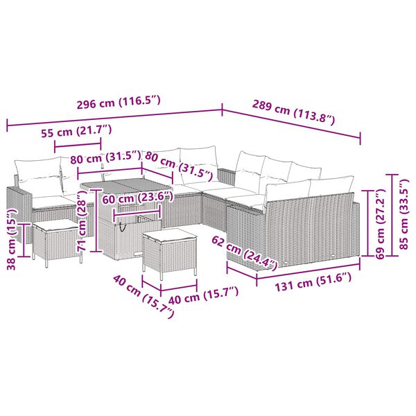 vidaXL Sada zahradn&iacute;ch pohovek s pol&scaron;t&aacute;řem 17 pcs Čern&aacute; polyratan