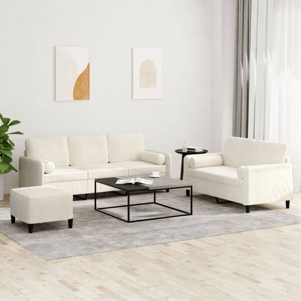 vidaXL 3d&iacute;ln&aacute; sedac&iacute; souprava s pol&scaron;t&aacute;ři kr&eacute;mov&aacute; samet