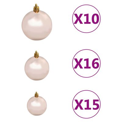 vidaXL Umělý vánoční stromek s LED a sadou koulí růžový 240 cm PVC