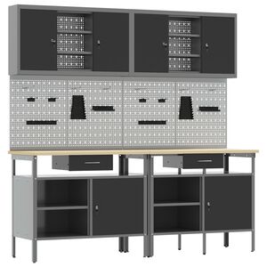 vidaXL Sada pracovn&iacute;ho stolu se z&aacute;suvkou s polic&iacute; 8 pcs Červen&aacute; a &scaron;ed&aacute;