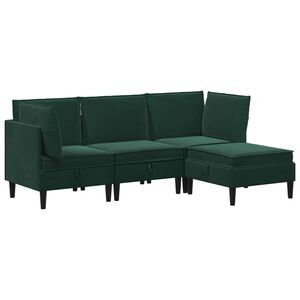 vidaXL Sada n&aacute;bytku do ob&yacute;vac&iacute;ho pokoje 4 pcs Tmavě zelen&aacute; Samet