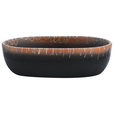 vidaXL Umyvadlo na desku černé a oranžové oválné 47x33x13 cm keramika