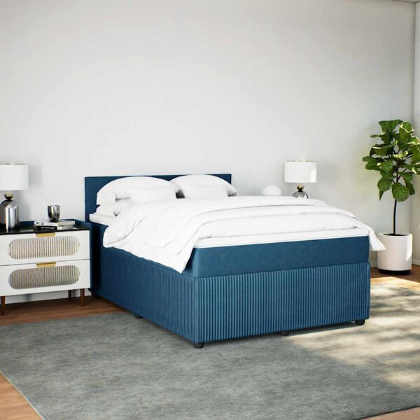 vidaXL Box spring postel s matrac&iacute; modr&aacute; 160 x 200 cm samet