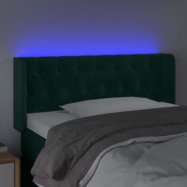 vidaXL Čelo postele s LED tmavě zelen&eacute; 103 x 16 x 78/88 cm samet
