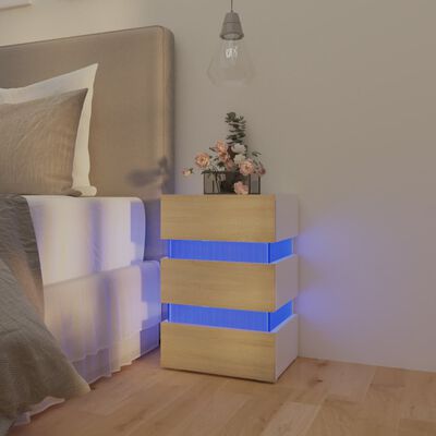vidaXL Noční stolek s LED bílý a dub sonoma 45 x 35 x 67 cm kompozit