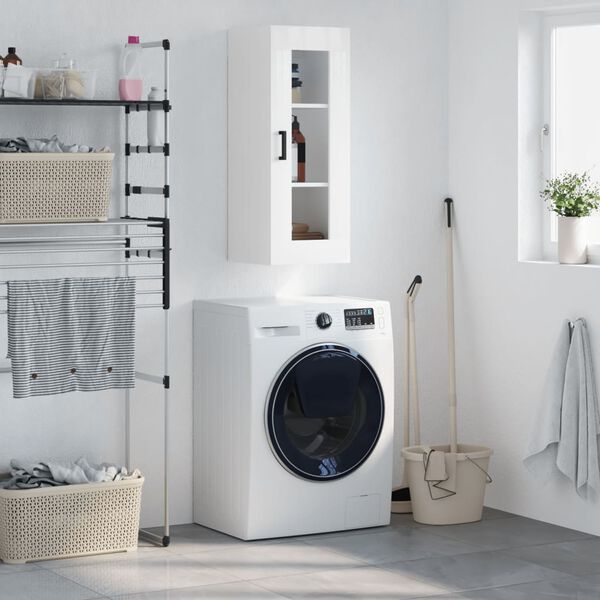 vidaXL N&aacute;stěnn&aacute; skř&iacute;ňka b&iacute;l&aacute; s vysok&yacute;m leskem 34,5 x 34 x 90 cm