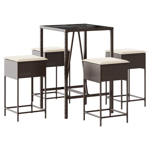 vidaXL 5d&iacute;ln&yacute; zahradn&iacute; barov&yacute; set s podu&scaron;kami hněd&yacute; polyratan