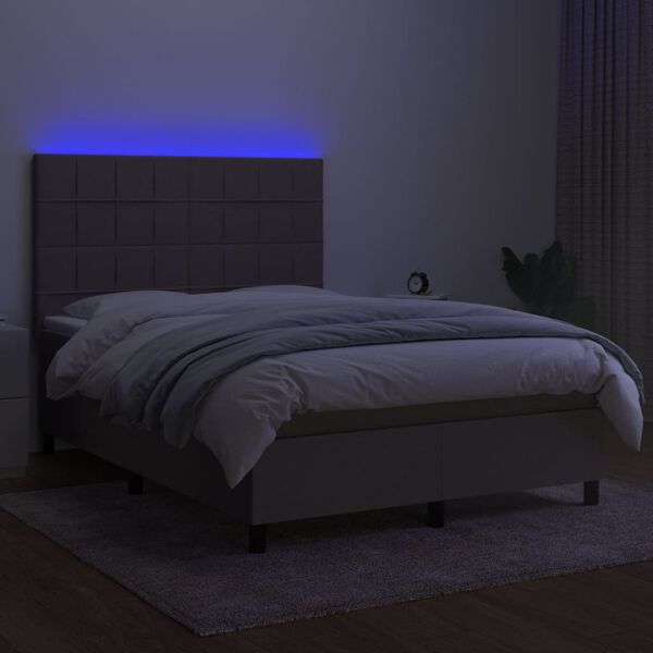 vidaXL Box spring postel s matrac&iacute; a LED taupe 140x200 cm textil