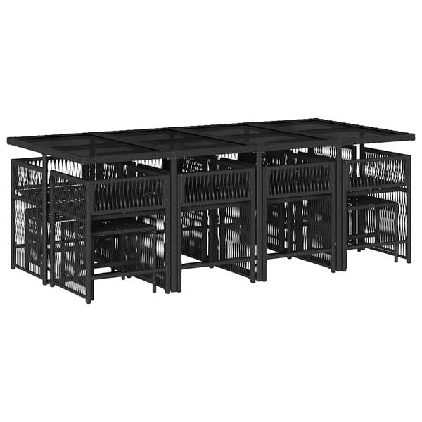 vidaXL 13d&iacute;ln&yacute; zahradn&iacute; j&iacute;deln&iacute; set s podu&scaron;kami čern&yacute; polyratan