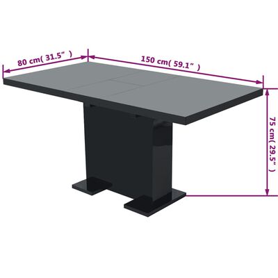 vidaXL Rozkládací jídelní stůl černý s vysokým leskem