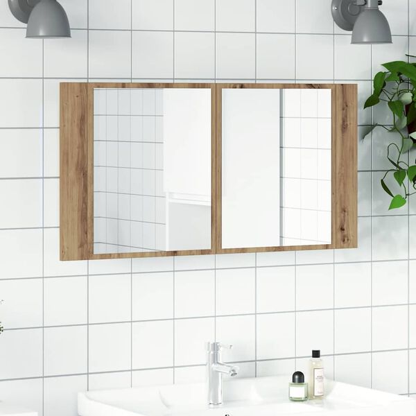 vidaXL Zrcadlov&aacute; skř&iacute;ňka s LED dub artisan 90x12x45cm kompozitn&iacute; dřevo