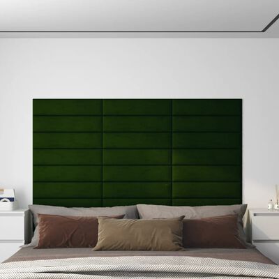 vidaXL Nástěnné panely 12 ks tmavě zelené 60 x 15 cm samet 1,08 m²