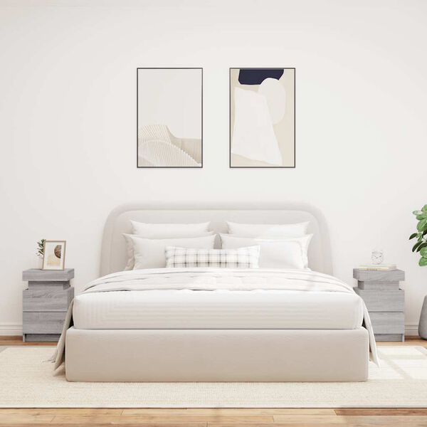 vidaXL Nočn&iacute; stolky s LED osvětlen&iacute;m 2 ks &scaron;ed&eacute; sonoma 35 x 39 x 55 cm