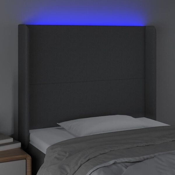vidaXL Čelo postele s LED tmavě &scaron;ed&eacute; 93 x 16 x 118/128 cm textil