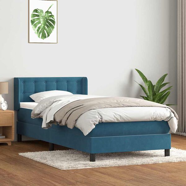 vidaXL Box spring postel s matrac&iacute; tmavě modr&aacute; 100x220 cm samet