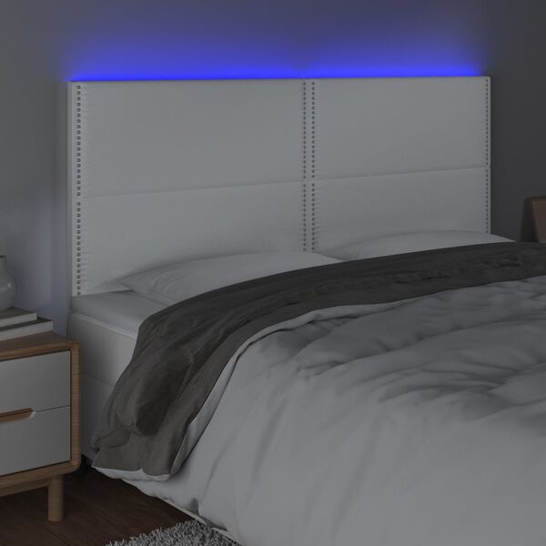 vidaXL Čelo postele s LED b&iacute;l&eacute; 200x5x118/128 cm uměl&aacute; kůže