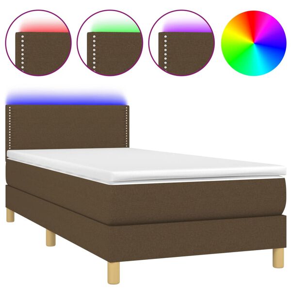 vidaXL Box spring postel s matrac&iacute; a LED tmavě hněd&aacute; 90x190 cm textil