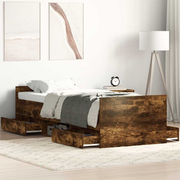 vidaXL R&aacute;m postele s hlavov&yacute;m a nožn&iacute;m čelem kouřov&yacute; dub 90 x 190 cm