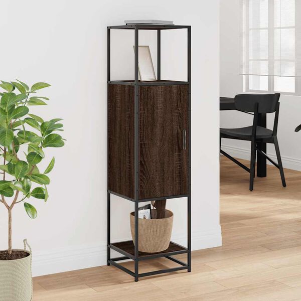 vidaXL Skř&iacute;ň highboard hněd&yacute; dub 35,5x35x139 cm kompozit a kov