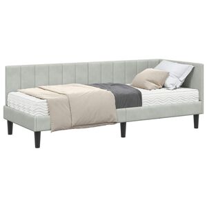 vidaXL Rohov&yacute; r&aacute;m postele s matrac&iacute; s matrac&iacute; 2 pcs Světle &scaron;ed&aacute; samet