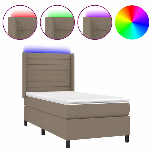 vidaXL Box spring postel s matrac&iacute; a LED taupe 90x190 cm textil