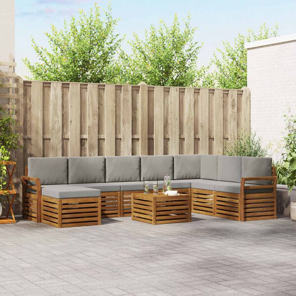 vidaXL Sedac&iacute; soupravy s pol&scaron;t&aacute;řem 9 pcs Př&iacute;rodn&iacute; a světle &scaron;ed&aacute;