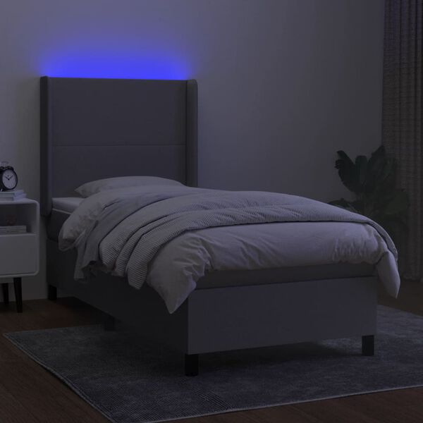 vidaXL Box spring postel s matrac&iacute; a LED světle &scaron;ed&aacute; 90x200 cm textil