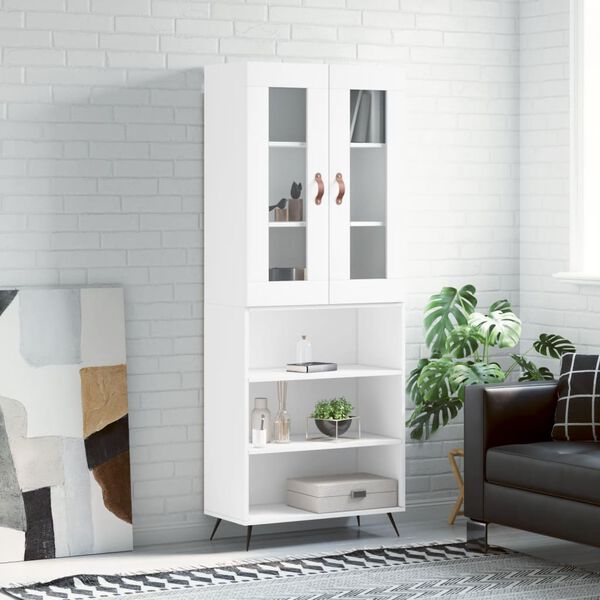 vidaXL Skř&iacute;ň highboard b&iacute;l&aacute; 69,5 x 34 x 180 cm kompozitn&iacute; dřevo