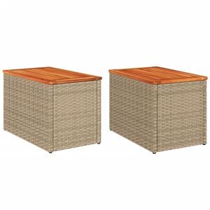 vidaXL Zahradn&iacute; stolky 2 ks b&eacute;žov&eacute; 55x34x37 cm polyratan masivn&iacute; dřevo