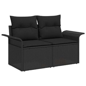 vidaXL Zahradn&iacute; sofa s pol&scaron;t&aacute;řem Čern&aacute; 141 x 62 x 69 cm polyratan