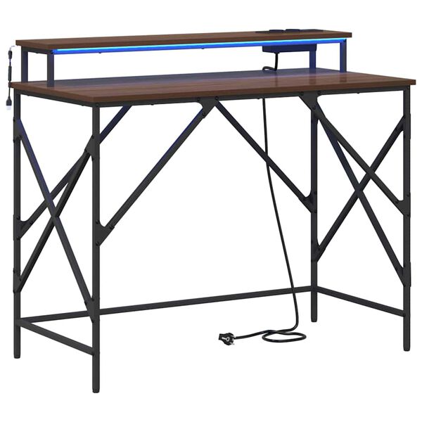 vidaXL Stůl s polic&iacute; Hněd&yacute; dub 100 x 50 x 86,5 cm kompozitn&iacute; dřevo