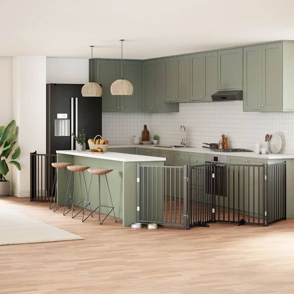 vidaXL Z&aacute;brana pro psy s dv&iacute;řky skl&aacute;dac&iacute; 6 panelů čern&aacute; 480 cm topol