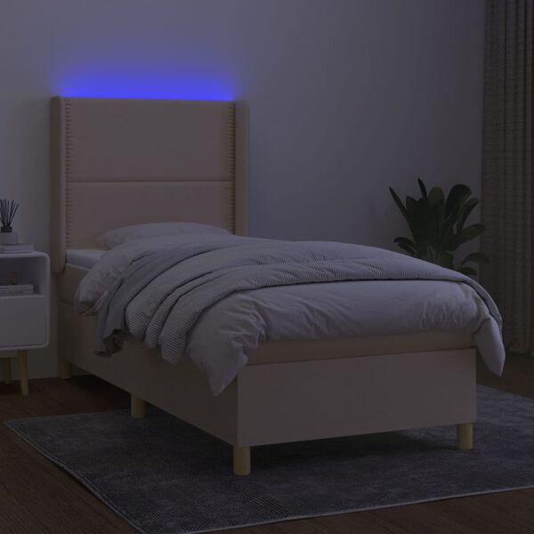 vidaXL Box spring postel s matrac&iacute; a LED kr&eacute;mov&aacute; 90x190 cm textil