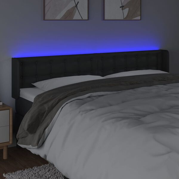 vidaXL Čelo postele s LED čern&eacute; 163 x 16 x 78/88 cm uměl&aacute; kůže