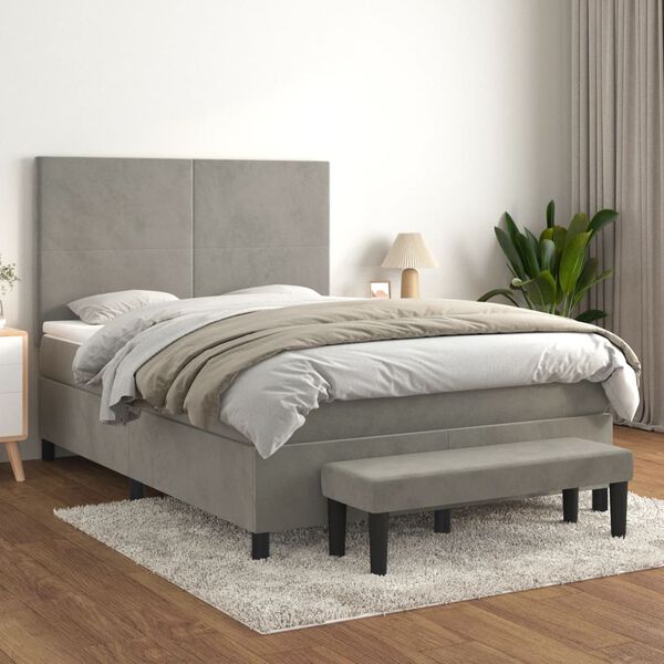 vidaXL Box spring postel s matrac&iacute; světle &scaron;ed&aacute; 140x200 cm samet