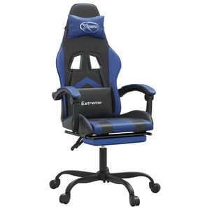 vidaXL Otočn&aacute; hern&iacute; židle s podnožkou čern&aacute; a modr&aacute; uměl&aacute; kůže
