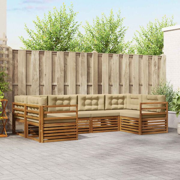 vidaXL Sedac&iacute; soupravy 6 pcs Přirozen&aacute; a B&eacute;žov&aacute; Masivn&iacute; ak&aacute;tov&eacute; dřevo